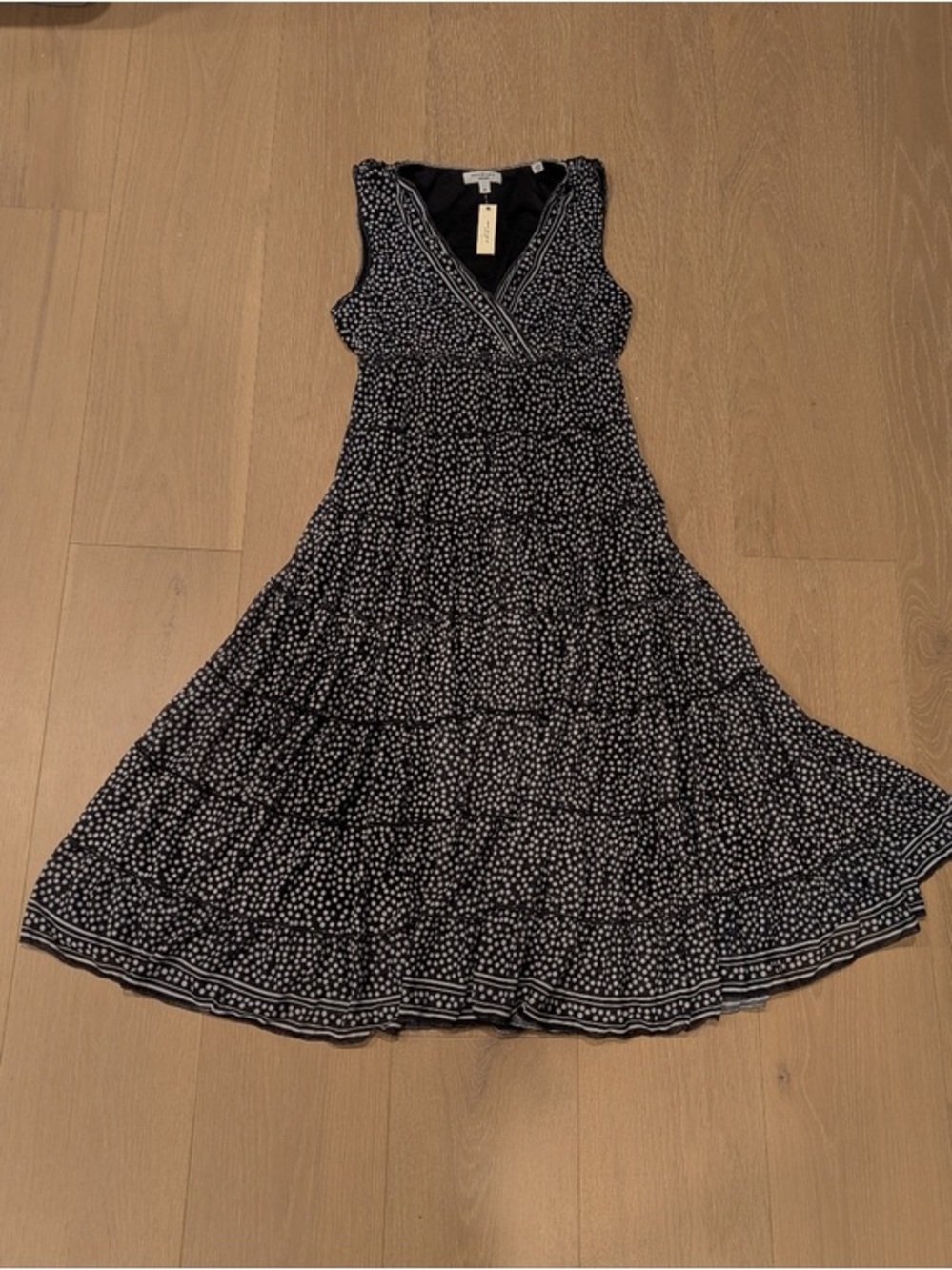Black and White Polka Tiered V-Neck Sleeveless Dress